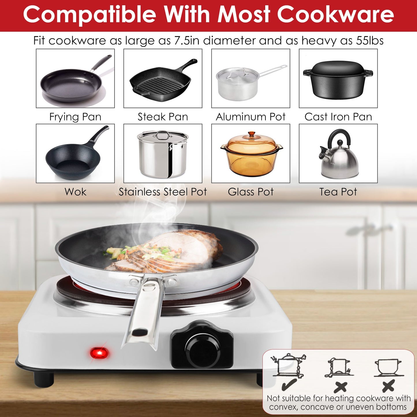 1000W Infrared Hot Plate – Portable Single Burner with Glass Cooktop