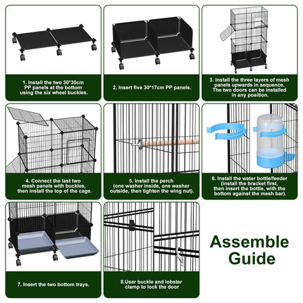 46-Inch Bird Cage with Wooden Perches and Lockable Wheels