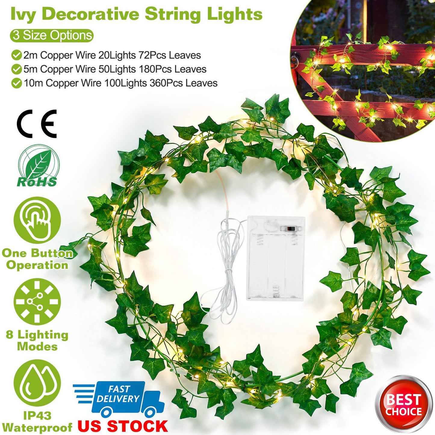 Artificial Ivy Battery Powered String Lights 360Pcs Leaves 100Pcs LED Beads Fake Leaf Fairy Lamps DIY Decorative Night Light For Wedding Kitchen Wall