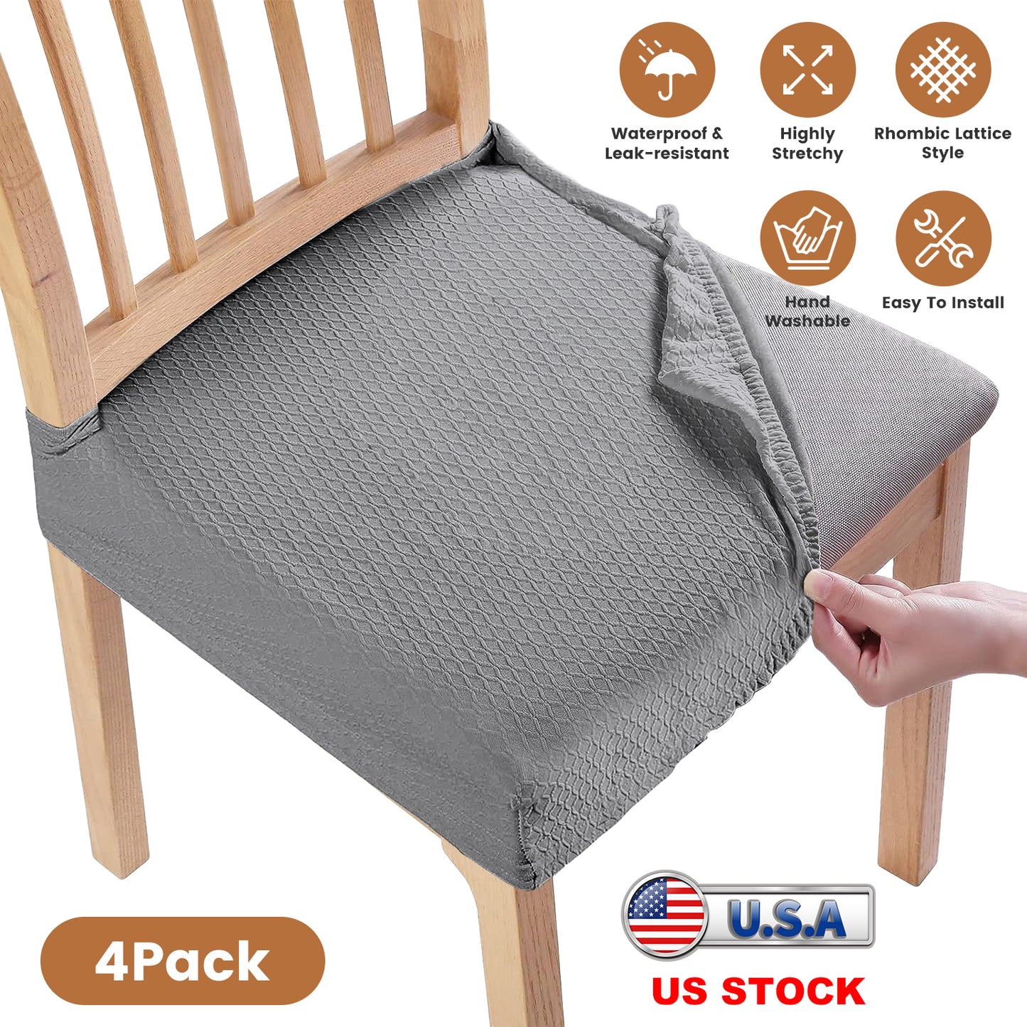 4Pack Waterproof Dining Chair Slipcovers Stretch Chair Seat Slipcovers Removable Washable Jacquard Seat Covers for Dining Room