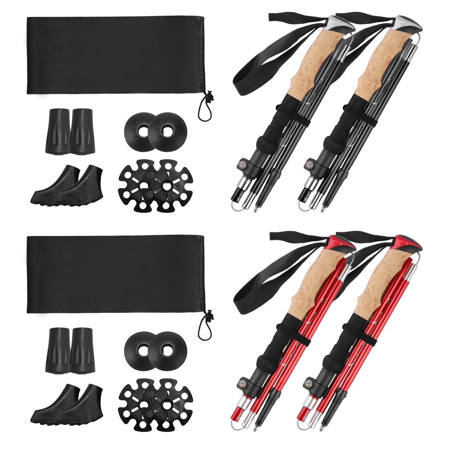2Pcs Walking Sticks Collapsible Hiking Poles Folding Aluminum Trekking Poles Adjustable Hiking Sticks with EVA Foam Grips for Backpacking Hiking Mount