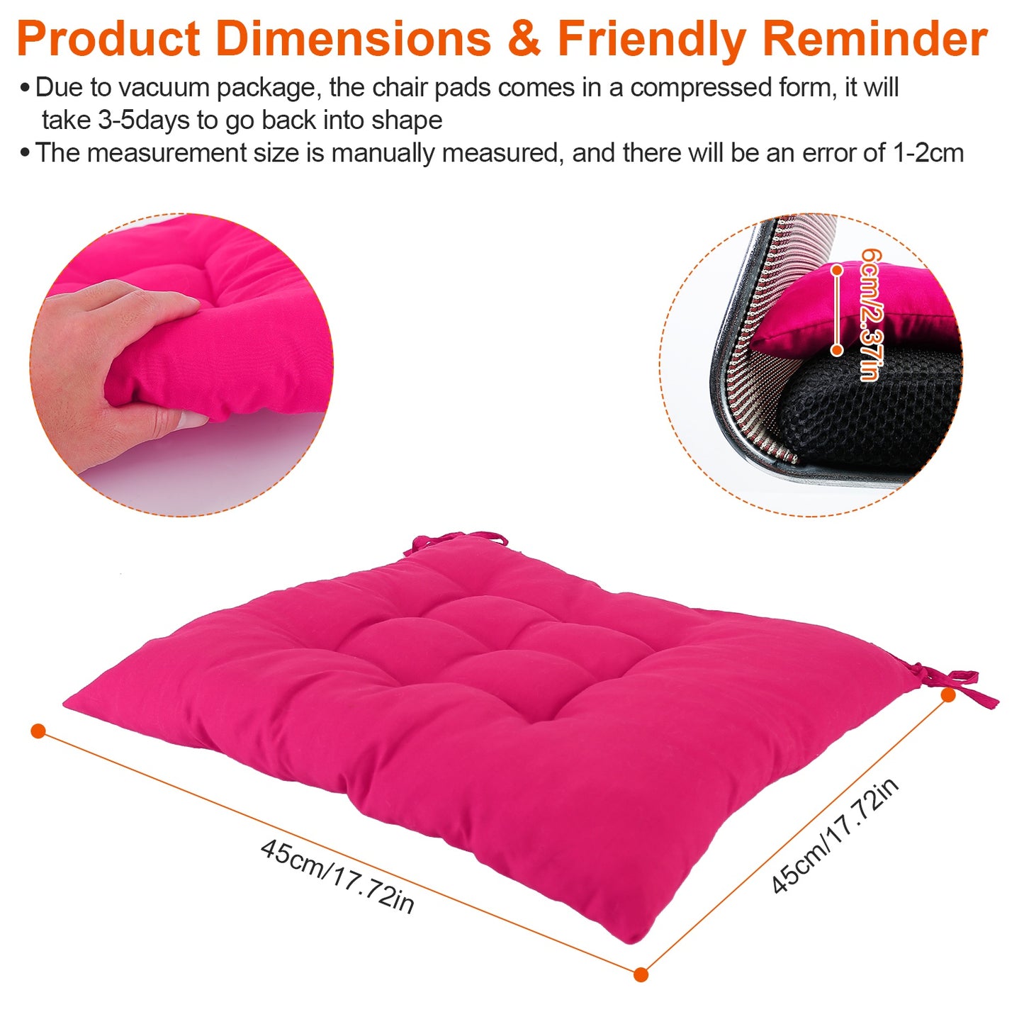 4-Pack Square Chair Cushions – 17.7"x17.7", Tie-On, Soft Pads for Home, Office, Travel