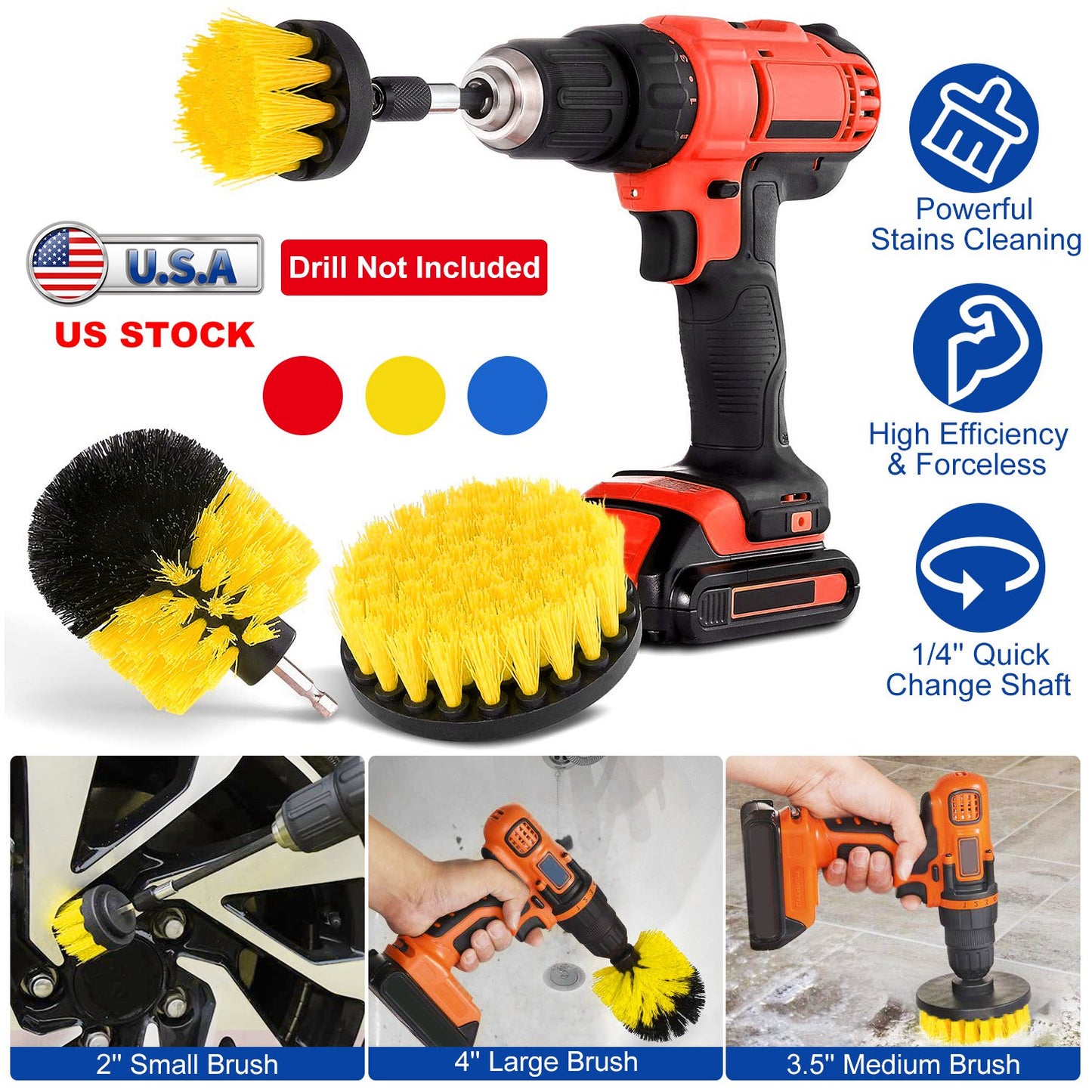 3Pcs/Set Drill Brush Power Scrubber Cleaning Brush for Car Carpet Wall Tile Tub Cleaner Combo