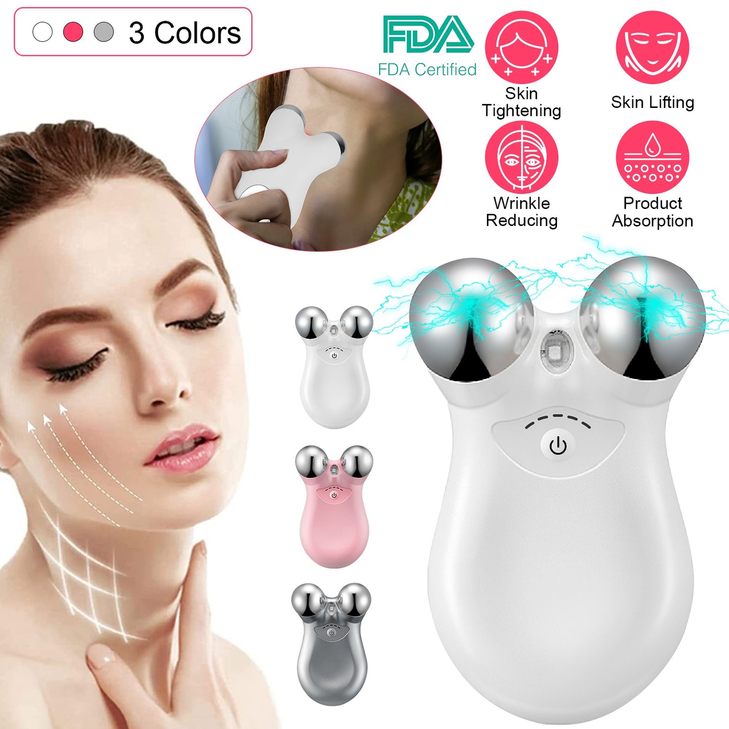 Micro-current Face Massager Rechargeable Face Neck Roller Intelligent Facial Massager with 5 Gears for Skin Tightening Skin Lifting Wrinkle Reducing