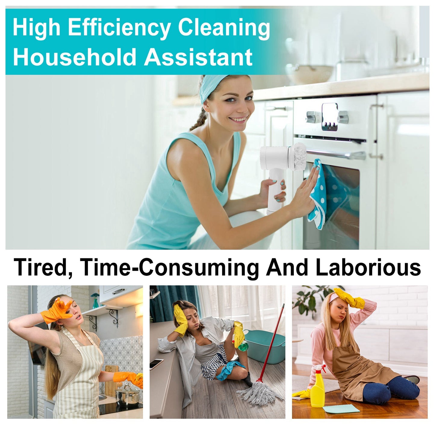 Cordless Cleaning Brush Handheld Electric Spin Scrubber with 5 Replaceable Brush Heads Rechargeable Shower Scrubber for Kitchen Dish Bathtub Sink Tile