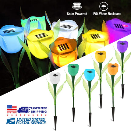 6 Pcs Solar Garden Tulip Flower Light Outdoor Solar Pathway light IP54 Water-resistant Landscape Lights for Lawn Patio Yard Garden Walkway Decoration