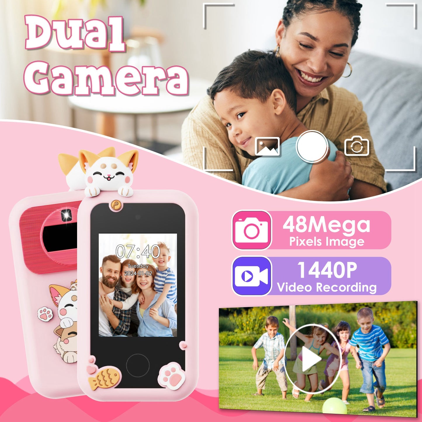 Kids Toy Smartphone Dual Camera Phone Touchscreen Learning Toy with Shockproof Cartoon Case Torch 16 Games ABC Learning for Boys Girls Aged 3+