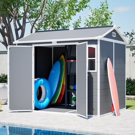 8x6 FT Resin Outdoor Storage Shed with Lockable Door