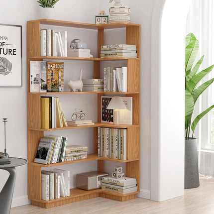 5-Tier L-Shaped Corner Bookshelf with 6 Open Shelves