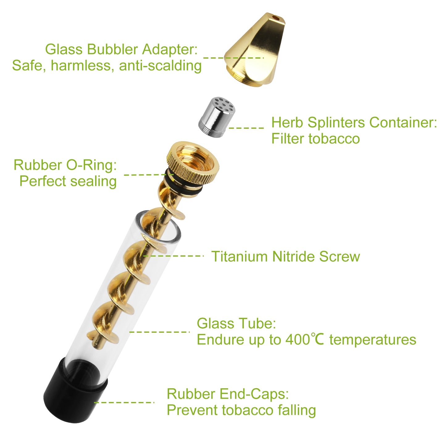 Glass Blunt Pipe Twisty 7-in-1 Grinder Blunt Kit w/ Smoking Metal Tip Cleaning Brush