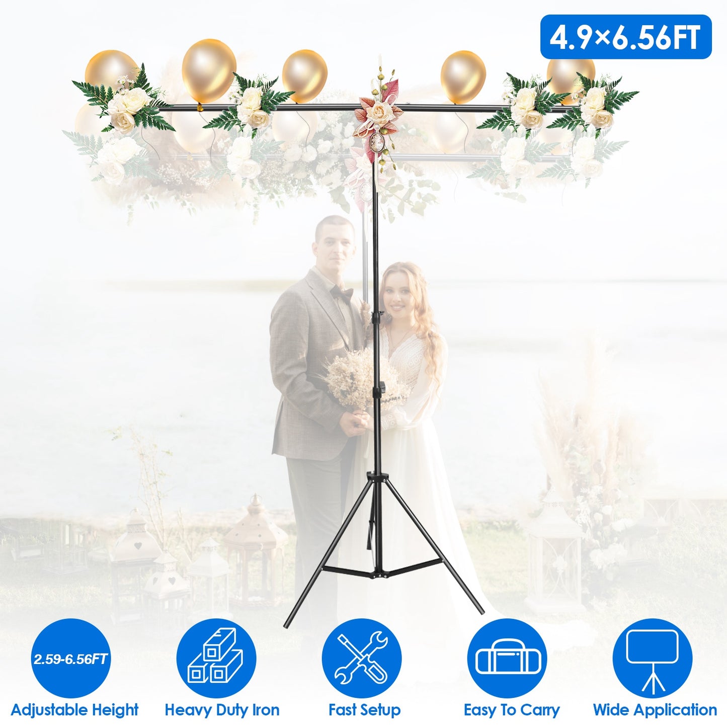 5 6.5FT T-Shape Photo Video Backdrop Stand Heavy Duty Background Stand Adjustable Photography Backdrop Stand with 6 Spring Clamps Sandbag Carry Bag fo