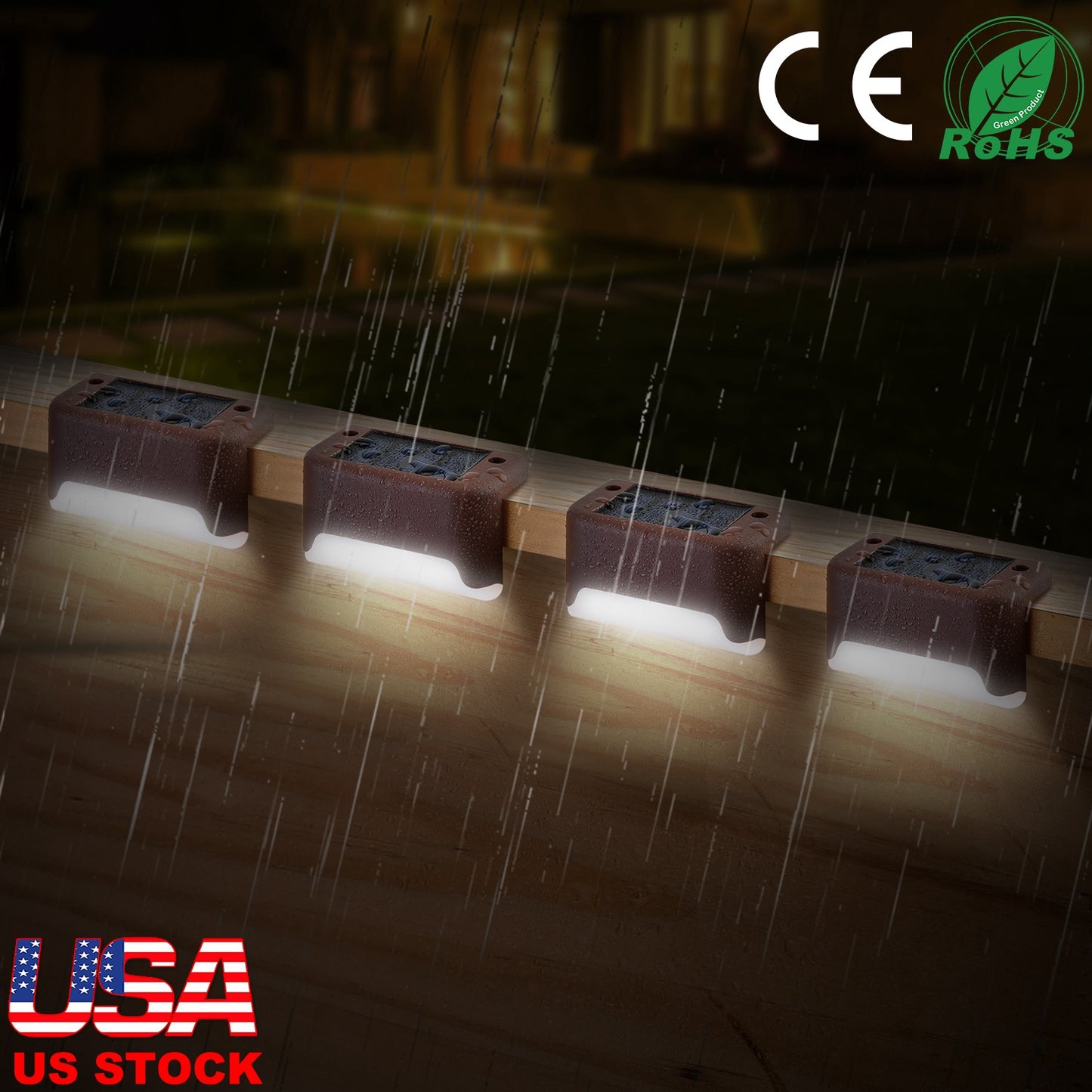 4Pcs Solar Powered LED Step Lights Outdoor IP55 Waterproof Dusk To Dawn Sensor Fence Lamps For Stairs Yard Railing