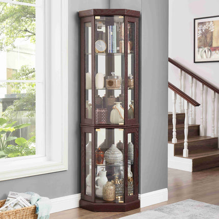 5-Tier Lighted Corner Curio Cabinet with Adjustable Glass Shelves