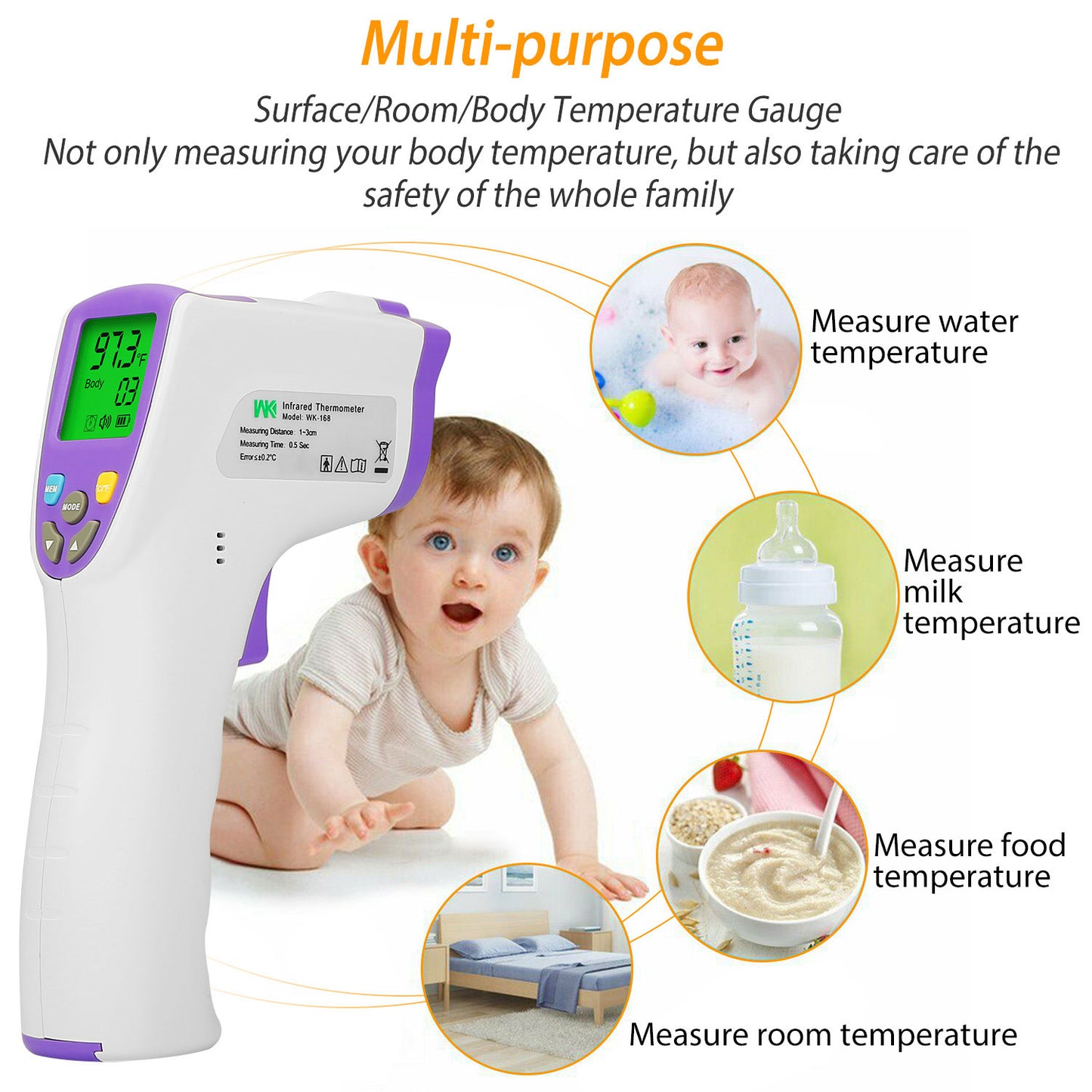 Digital Infrared Thermometer Non-contact Forehead Body Thermometer Surface Room Instant Accurate Reading w/ 99 Memories