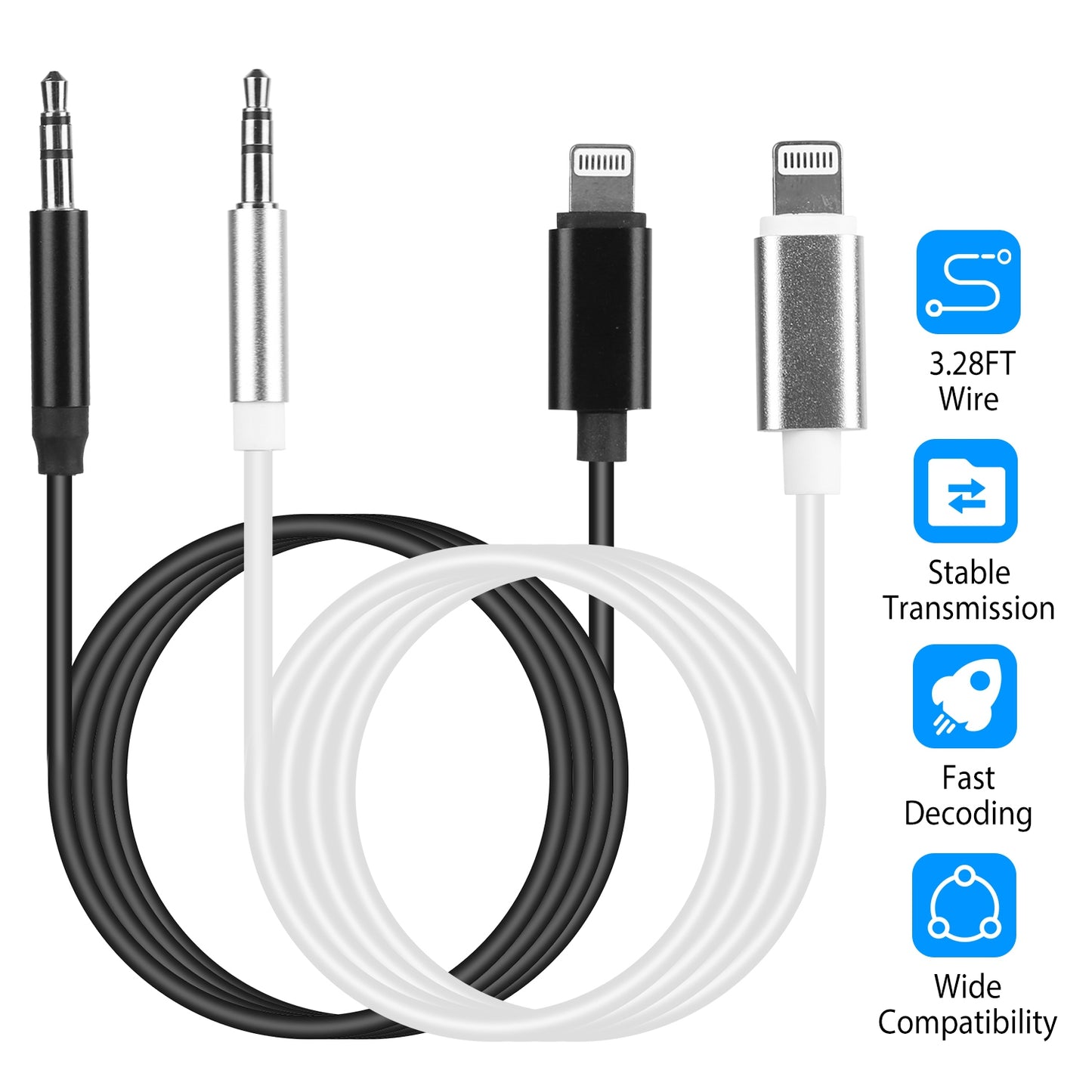 IOS 8 Pin to 3.5mm Aux Car Audio Adapter Cord 3.5mm Headphone Jack Adapter Fit For iPhone 13/12/11/XR/XS/X/8/7/6 Plus/SE/iPad Pro/Air/mini/iPod Touch
