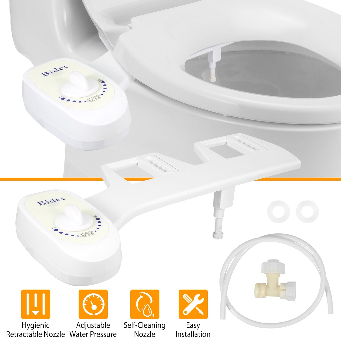 Bidet Fresh Water Spray No Electric Mechanical Bidet Toilet Seat Attachment Adjustable Water Pressure