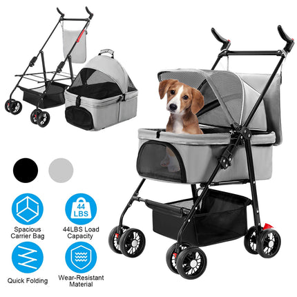 Foldable Pet Stroller with Removable Carrier for Dogs & Cats