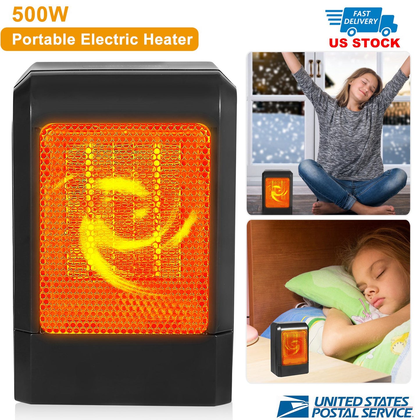 500W Portable Electric Heater PTC Ceramic Heating Fan 3S Heating Space For Home Office Use