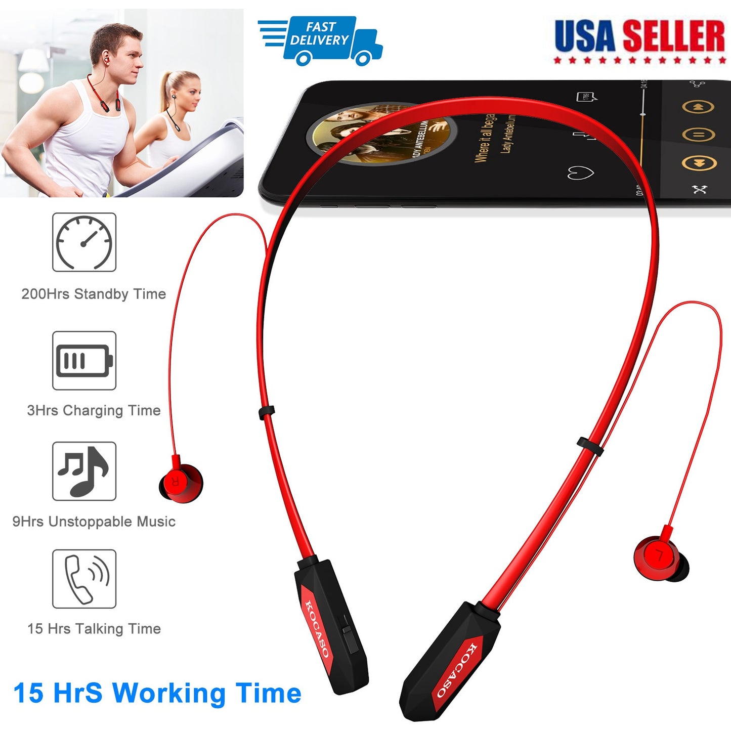 Wireless Neckband Headphones V4.2 Sweat-proof Sport Headsets Earbuds In-Ear Magnetic Neckbands Stereo Earphone Deep Bass Earphone w/Mic 15Hrs Work Run