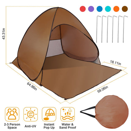 Pop Up Beach Tent Sun Shade Shelter Anti-UV Automatic Waterproof Tent Canopy for 2/3 Man w/ Net Window Storage Bag for Outdoor Beach Camping Fishing P