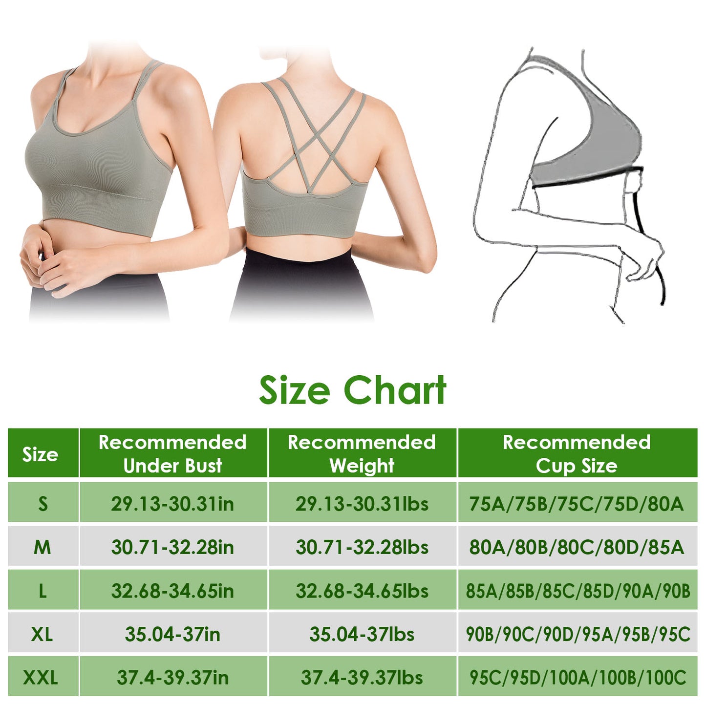 3Packs Women Cross Back Sport Bras Padded StrappyÊMedium Support Bras SexyÊFitnessÊTank Tops with Removable Pads for Gym Yoga Workout Running
