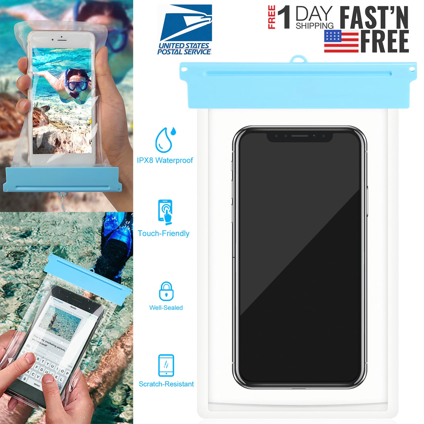Universal IPX8 Waterproof Phone Pouch Dry Bag Case Underwater Protective High Touch Sensitive for iPhoneX Samsung Galaxy S9 up to 6.0inches