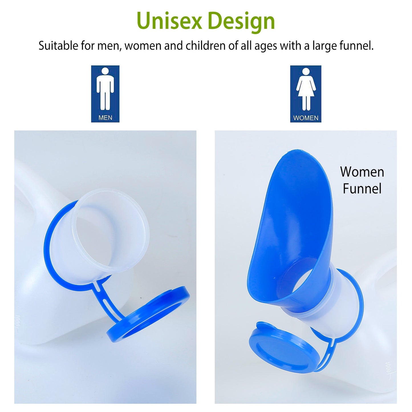 Unisex Potty UrinalÊBottle 1000ML/33.8OZ Adult EmergencyÊUrinal Device Portable Male Female Toilet w/ Lid Funnel For Car Camping Travel Hospital Outdo