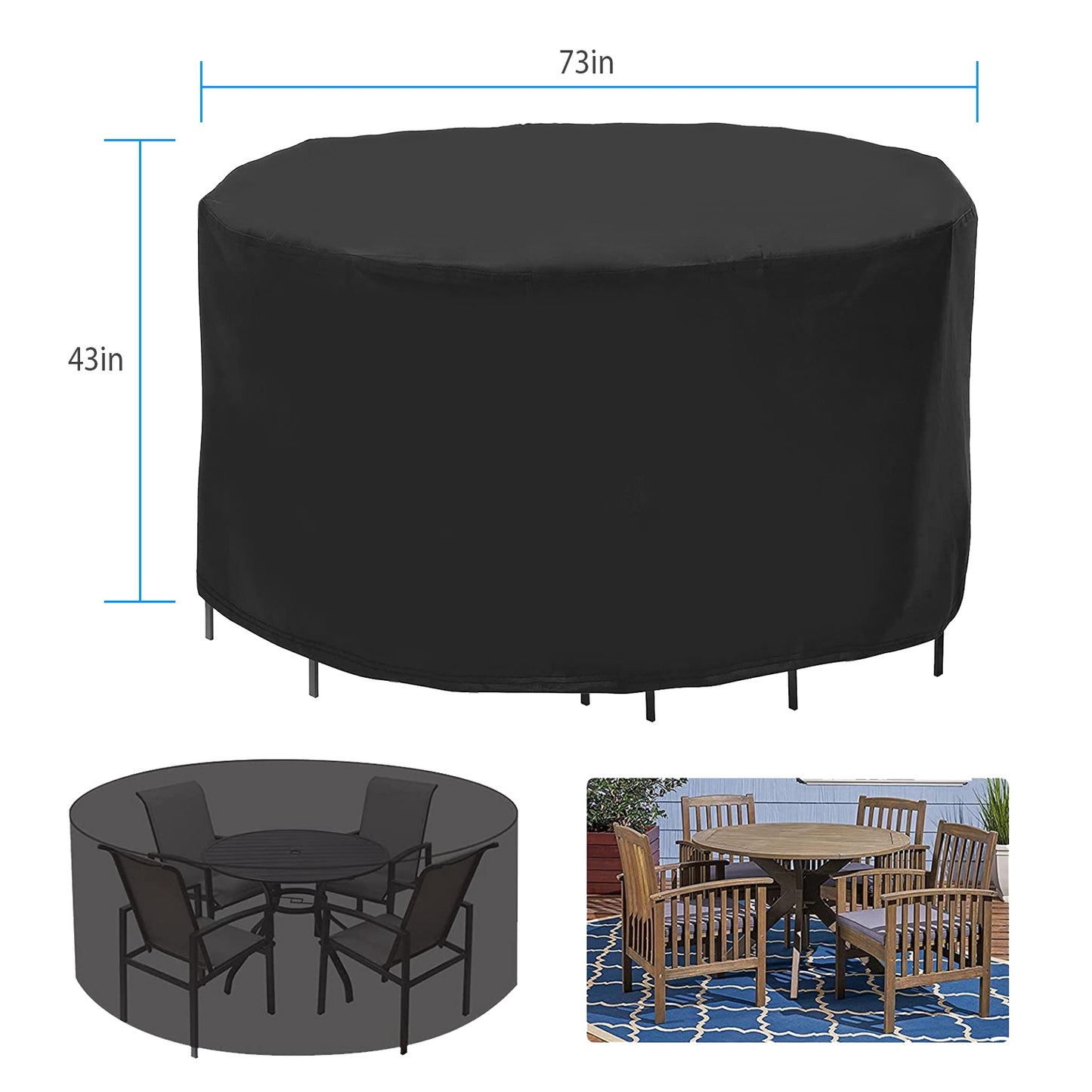 73x43in Circular Table Cover 4-Seat UV Water Resistant Outdoor Furniture Protector For Small Round Table Chairs Set
