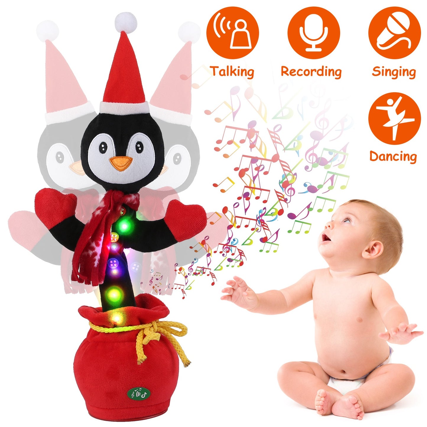Kid Electric Dance Toy Christmas Elk Snowman Senior Penguin Plush Toy Interactive Sing Song Whirling Mimicking Recording Light up Toy