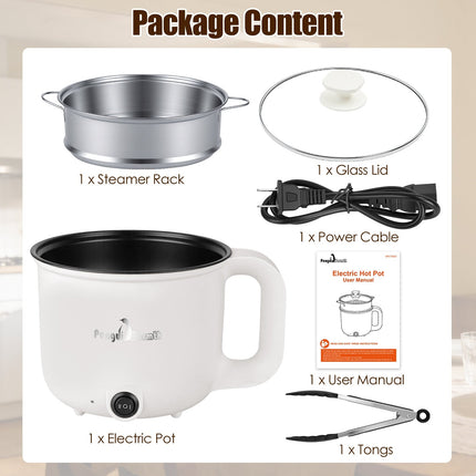 Electric Hot Pot with Steamer 1.8L Dual Power Ceramic Cooker