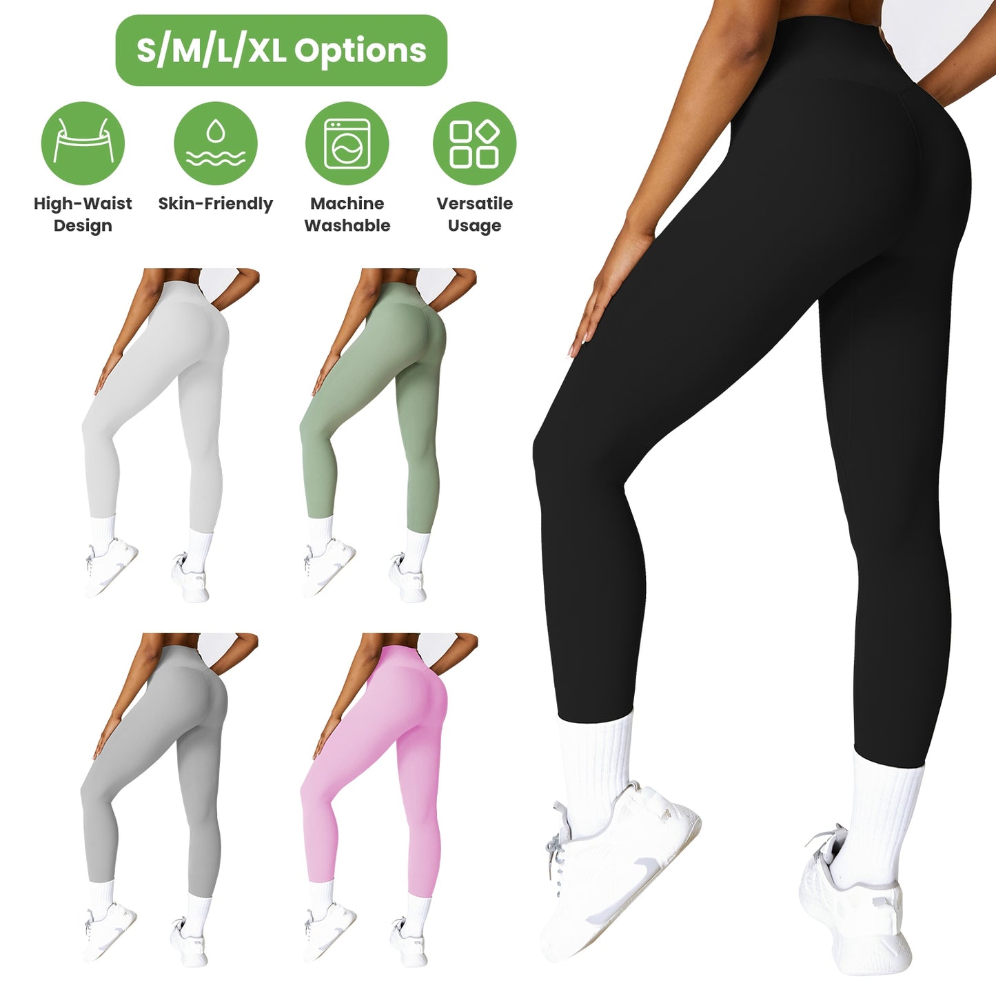 Women\'s High Waist Workout Leggings Tummy Control Compression Yoga Tight Pants Gym Pants Athletic Running Leggings with 25In Inseam No Front Seam
