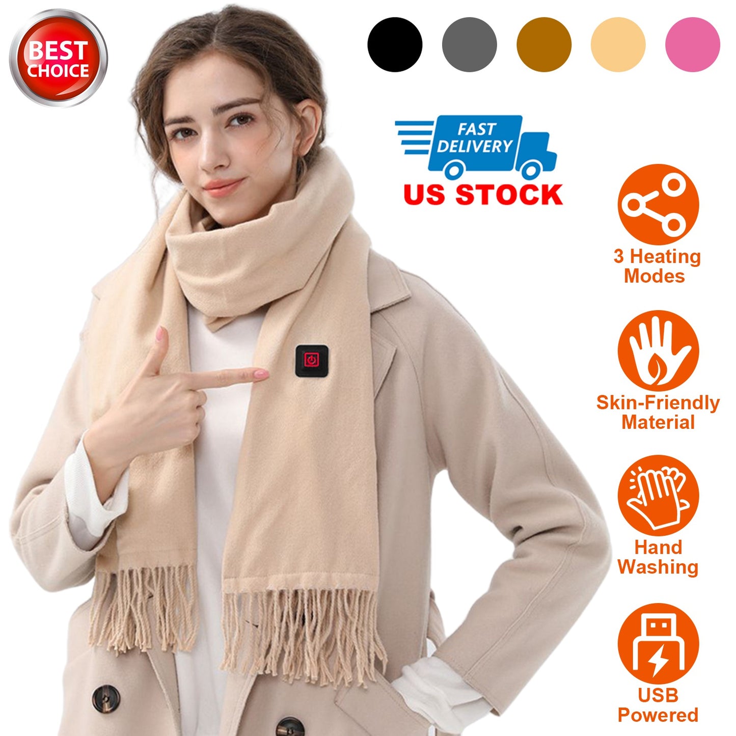 Electric Heated Winter Scarf USB Heating Neck Wrap Unisex Heated Neck Shawl Soft Warm Scarves 3 Heating Modes for Outdoor Cycling Skiing Skating
