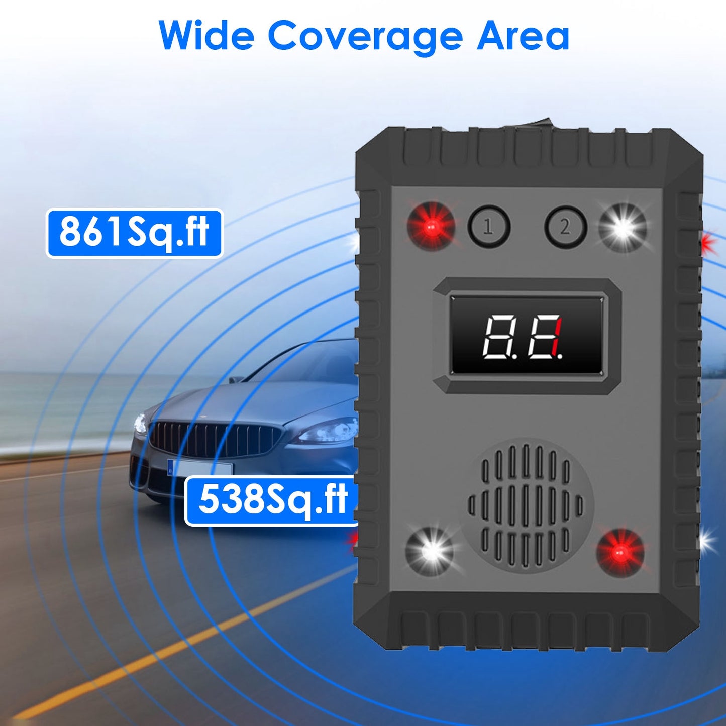 2 Pack Under Hood Ultrasonic Rodent Repeller Rodent Chaser for Vehicle Indoor Mouse Wildcat Control with 3 Power Supplies Strobe Light Alarm Sound for