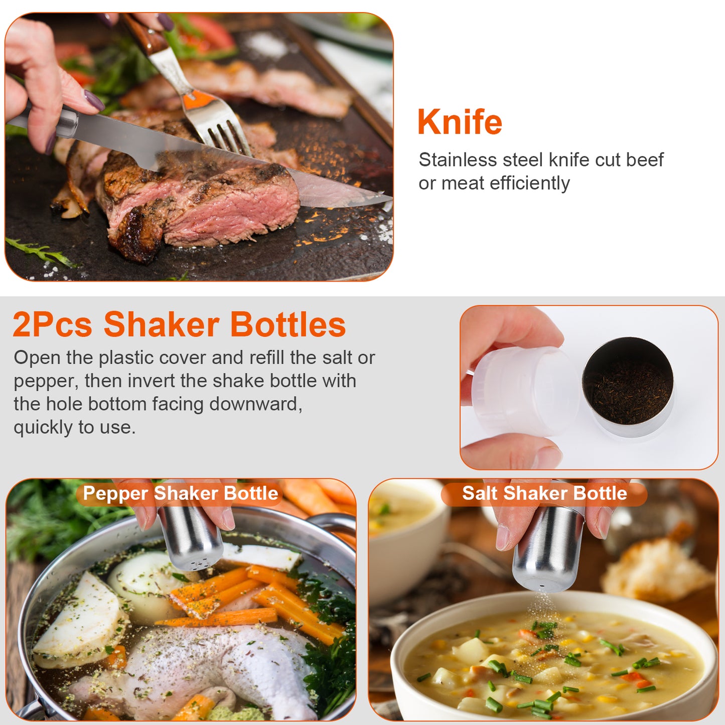 Stainless Steel BBQ Grill Tool Kit Grilling Utensil Accessories w/ Spatula Tongs Fork KnifeBrush Pepper Salt Shaker Bottle Grilled Skewers Corn Need