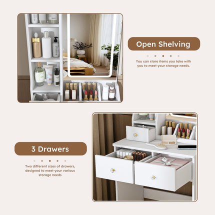 Vanity Desk Set with Lighted Mirror, 4 Drawers & Stool