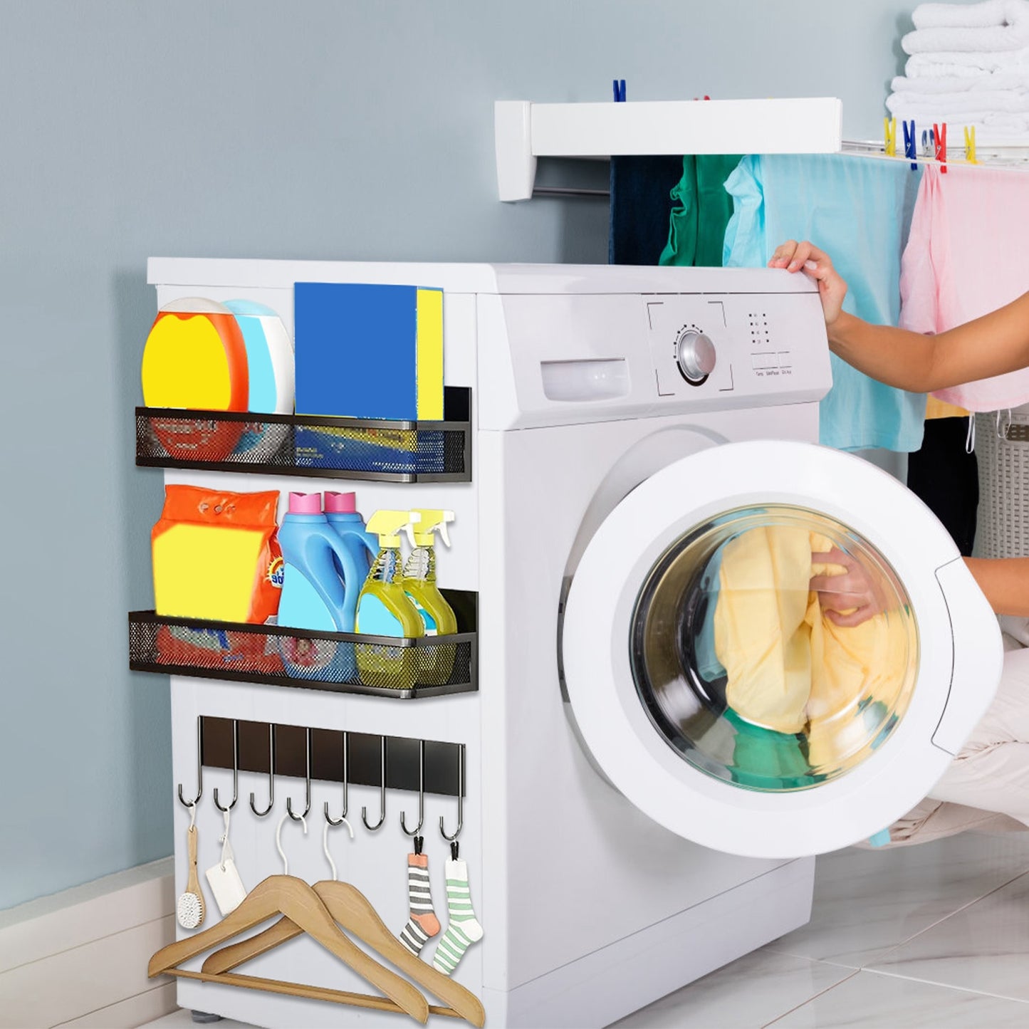 3 Pack Strong Magnetic Spice Rack with 8 Hooks Fridge Oven Microwave Magnetic Storage Shelves Seasoning Holder Organizer for Jars Seasoning Tins Utens