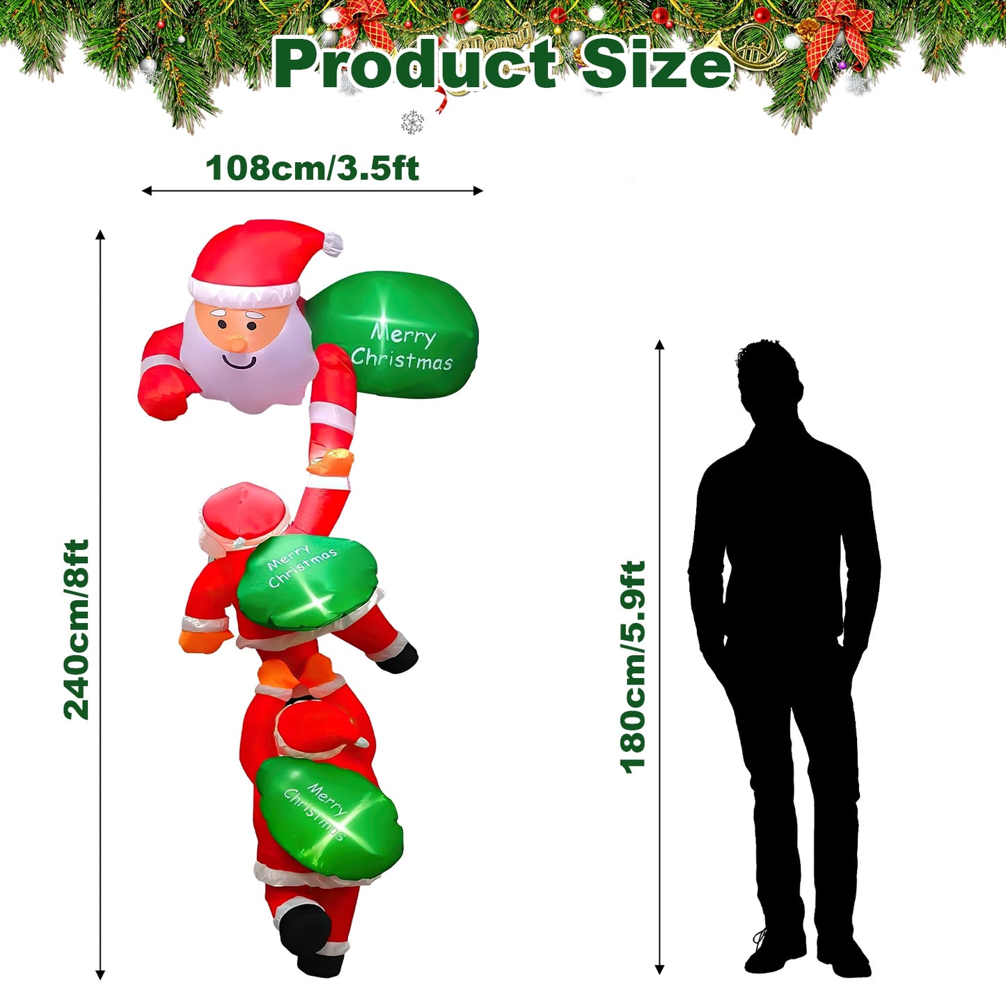 8FT Lighted Inflatable Santa – Climbing Christmas Decoration
