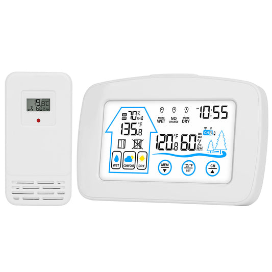 Wireless Weather Station With Clock 196FT Range Indoor Outdoor Thermometer Sensor Temperature and Humidity Monitor Humidity Forecast Battery Powered B