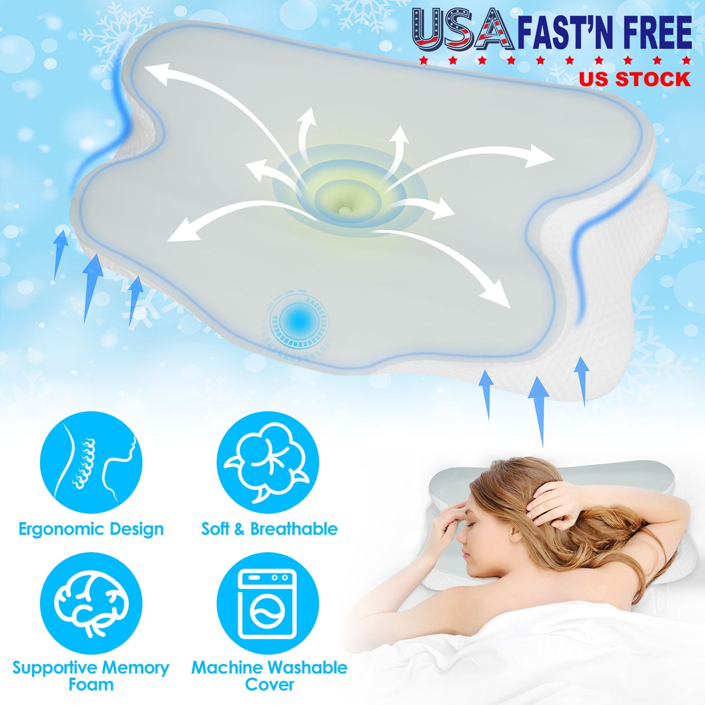 Orthopedic Memory Foam Pillow with Cooling Case Neck Support Pillow with Machine Washable Case for Side Back Stomach Sleepers