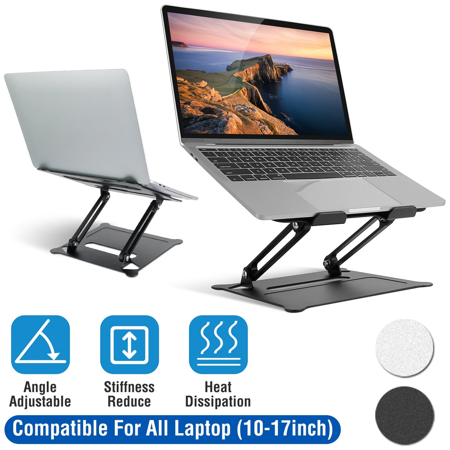 Laptop Stand Aluminum Angle Adjustable Ergonomic Computer Holder Riser Heat Vent Notebook Elevator For 10in-17in MacBook Pro 13 / 15