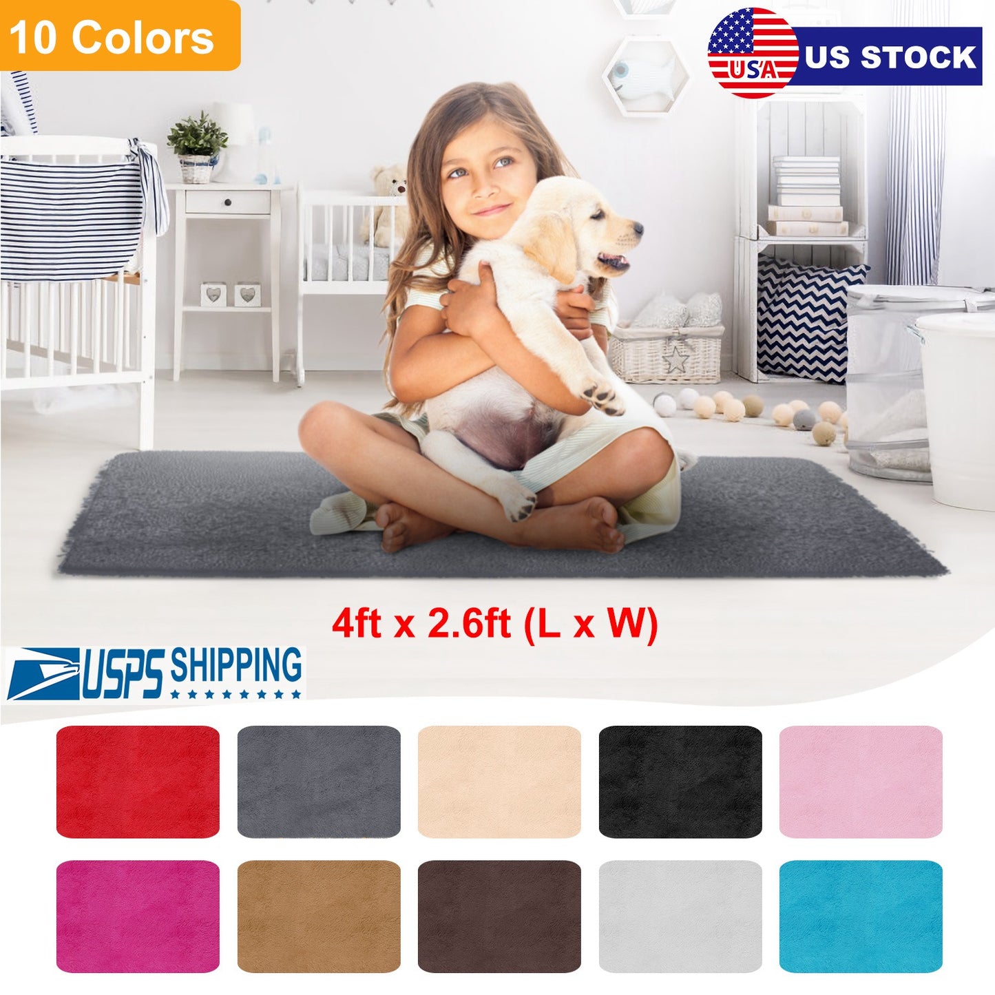 Fluffy Bedroom Rug 4Õ x 2.6Õ Anti-Skid Shaggy Area Rug Decorative Floor Carpet Mat for Nursery Bedroom Living Room