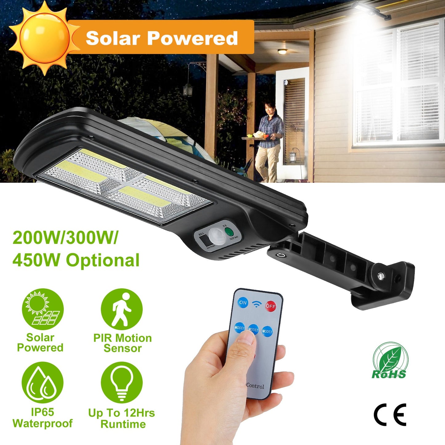 Solar Powered Wall Lights Outdoor 120LED Beads Motion Sensor Lamp IP65 Waterproof 3 Modes Sensor Light W/ Remote Control For Street Front Door Deck