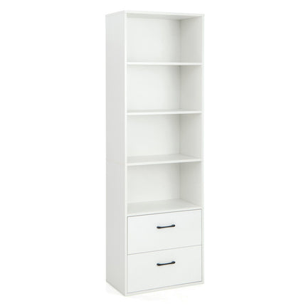 6-Tier Tall Freestanding Bookshelf with 4 Open Shelves and 2 Drawers