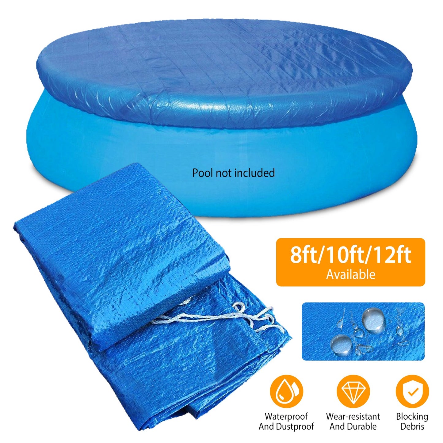 8ft Swimming Pool Round Cover Protector Dustproof Waterproof Paddling Pool Cover