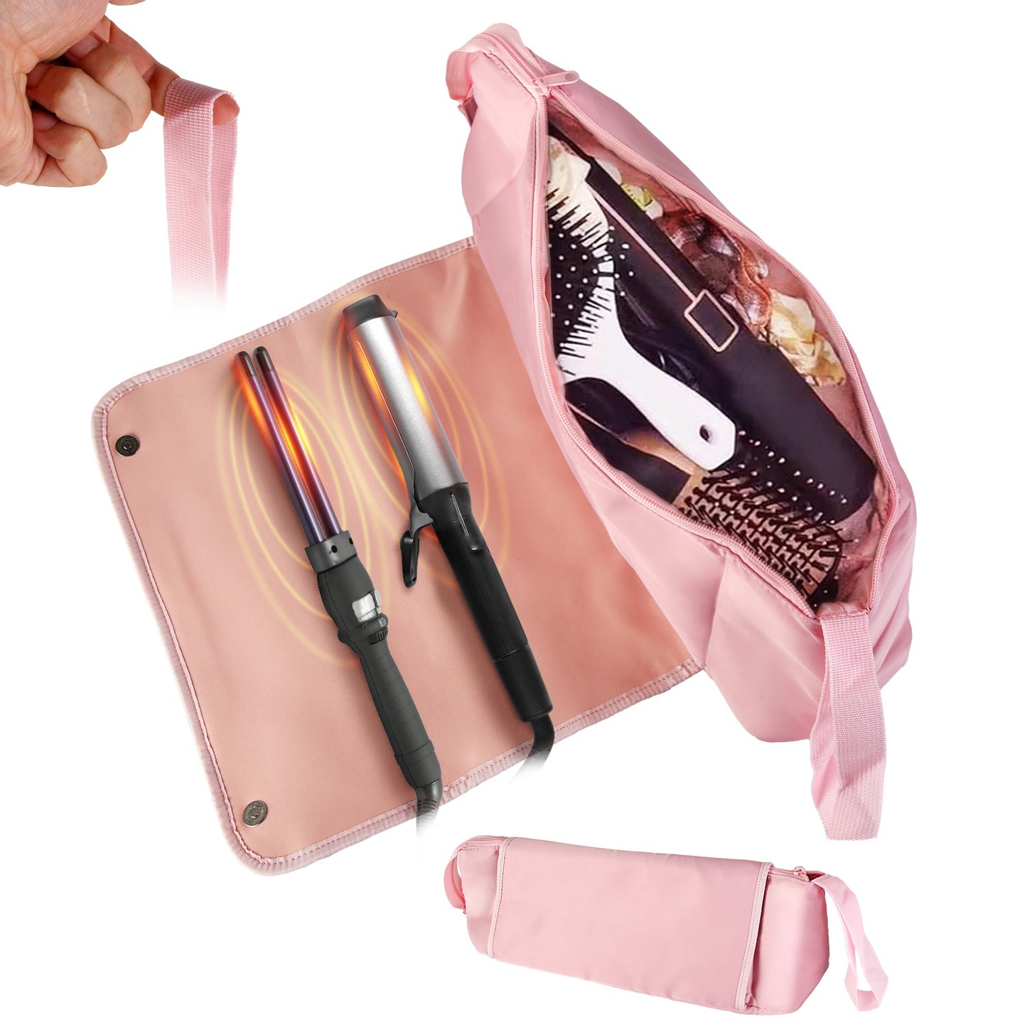 2 In 1 Hair Tools Travel Bag and Heat-resistant Mat Curling Iron Travel Case Hair Tool Pouch Holder Organizer for Curling Iron Straightener Hair Dryer