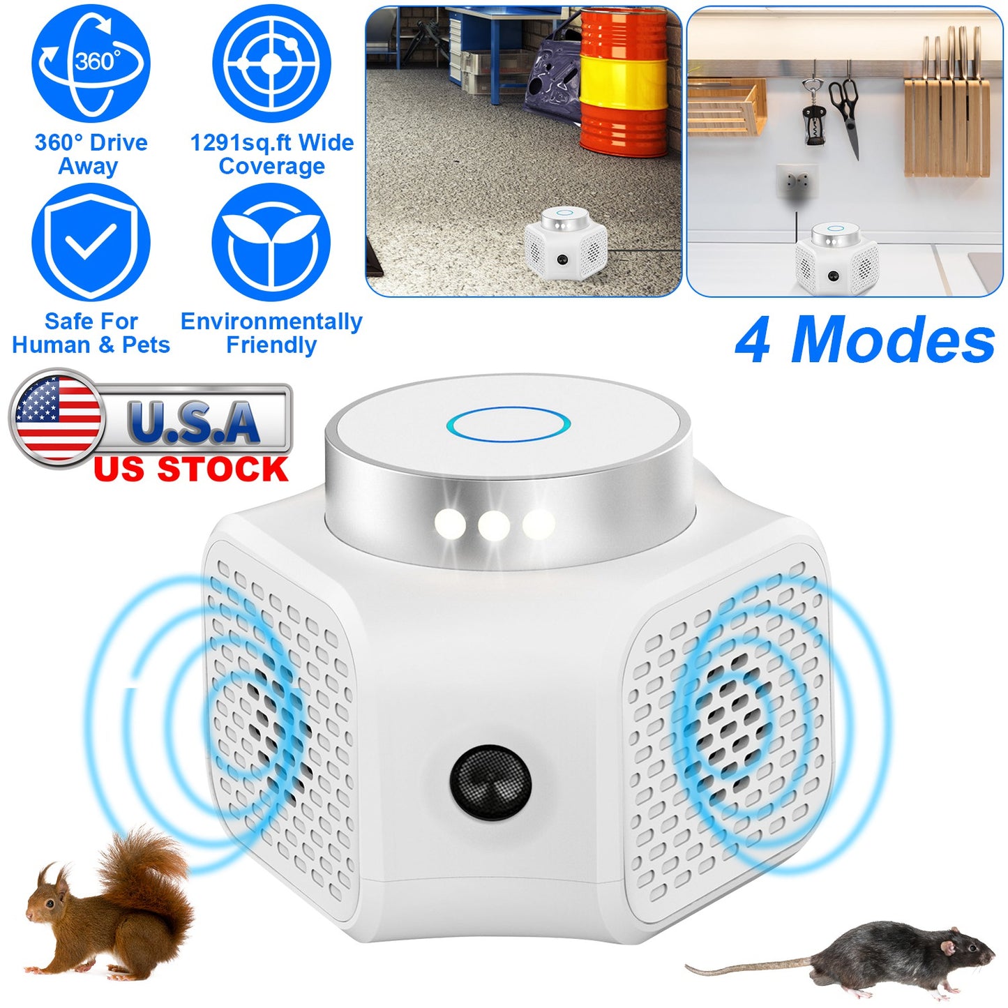360¡ Ultrasonic Rodent Chaser Electronic Plug-in Mouse Control for Indoor Use Rodent Deterrent with Ultrasonic Sound