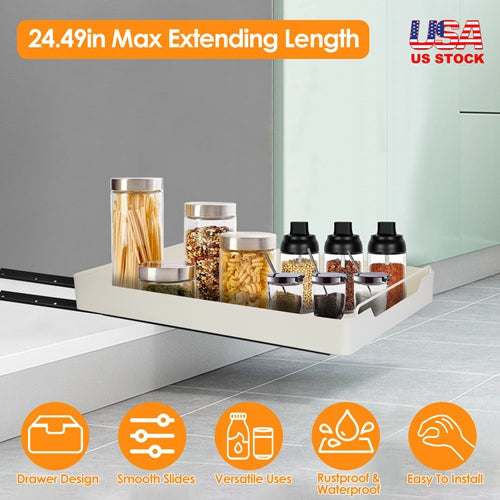 Pull Out Cabinet Organizer Stick On Drawer Carbon Steel Pull Out Shelf Slide Out Pantry Organizer for Kitchen Bathroom Living Room 11.93"Wx16.61"Dx2.2