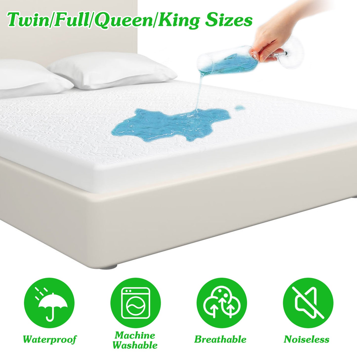 Queen Size Waterproof Mattress Protector Breathable Soft Cotton Mattress Pad Cover With Elastic Deep Pocket Up To 11in Noiseless Machine Washable Bedd