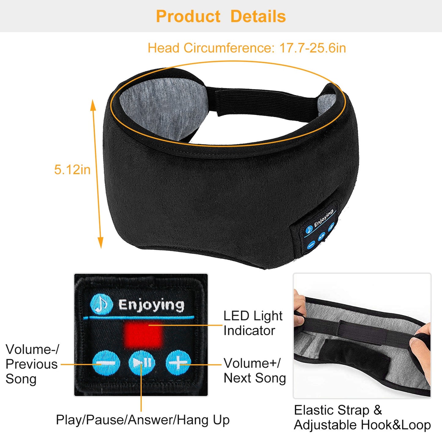 Sleep Eye Mask Wireless Headphones Adjustable Hands-free Skin Friendly Cotton Mask Headsets w/ Speakers Microphone Washable For Insomnia Travel