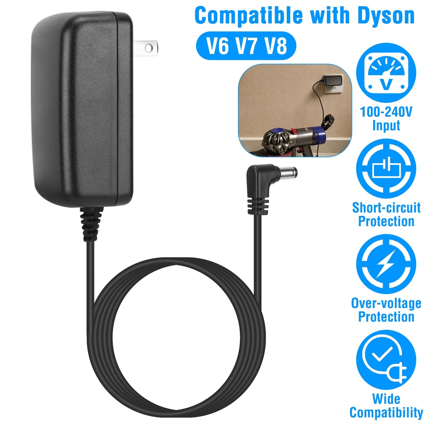 Battery Charger Compatible with Dyson Cordless Vacuum V6 V7 V8 DC58 DC59 DC61 DC62 SV03 SV04 SV05 SV06 Absolute Animal Fluffy Motorhead Vacuum Power S